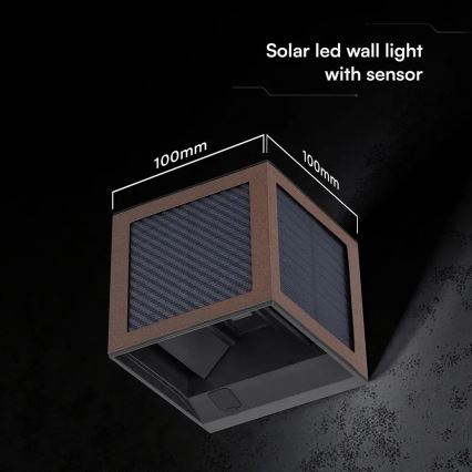 LED solárne nástenné svietidlo s čidlom LED/9W/3,7V 3000/4000/6000K IP65 2600 mAh hnedé