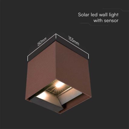 LED Solárne nástenné svietidlo so senzorom LED/9W/3,7V IP65 4000K 2600 mAh hnedá