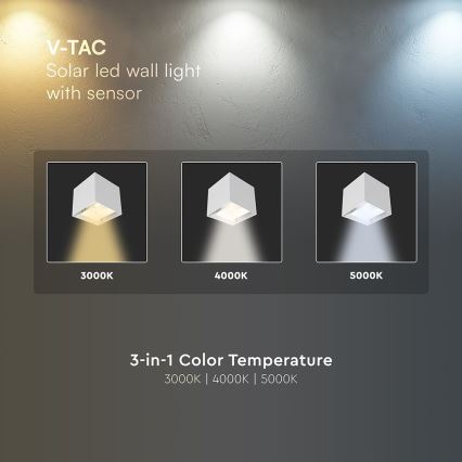 LED solárne nástenné svietidlo so senzorom LED/9W/5V 3000/4000/5000K IP65 2600 mAh biela