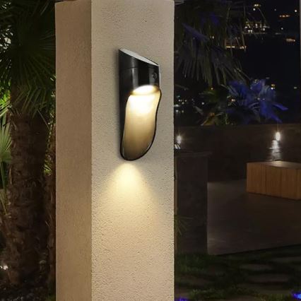 LED Solárne nástenné svietidlo so senzorom PALESA LED/1W/3,7V IP65 1800 mAh čierna