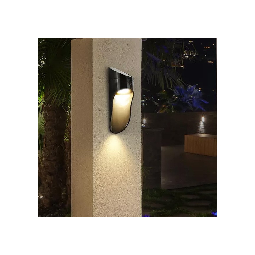 LED Solárne nástenné svietidlo so senzorom PALESA LED/1W/3,7V IP65 1800 mAh čierna