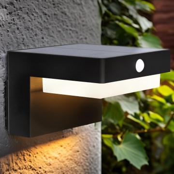 LED Solárne nástenné svietidlo so senzorom pohybu a súmraku PALERMO LED/5W/3,7V 2000 mAh IP54 čierne