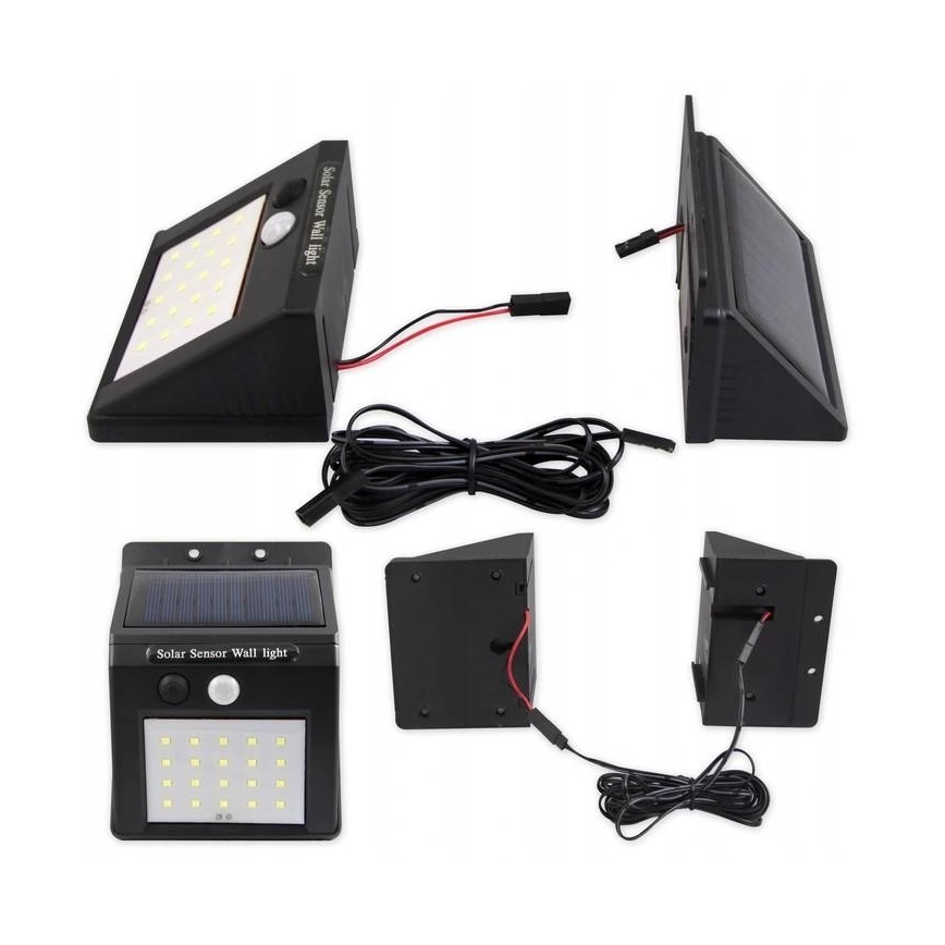 LED solárne nástenné svietidlo so senzorom a externým panelom LED/0,55W/3,7V 1200 mAh IP65