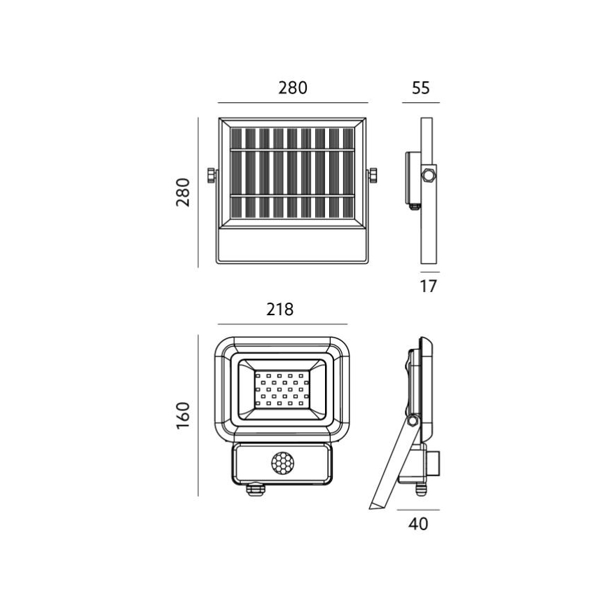 LED Solárne svietidlo so senzorom LED/30W/3,7V 6500K IP65 6600 mAh