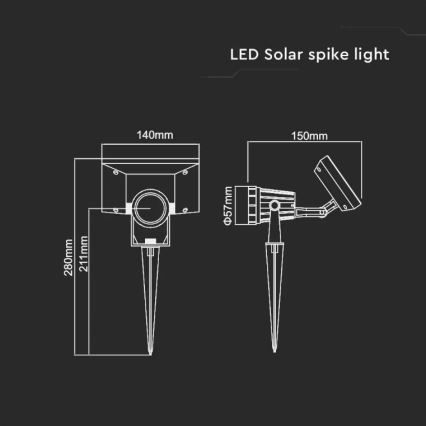 LED Solárne svietidlo SPIKE LED/2W/5,5V IP65 6400K 1200 mAh