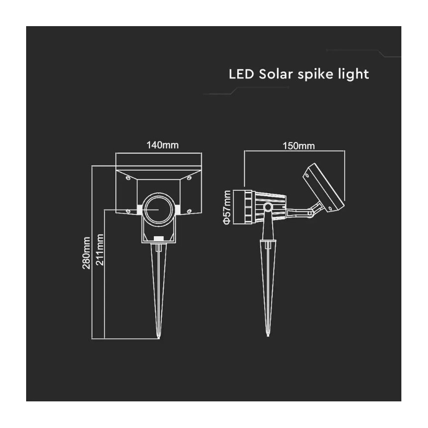 LED Solárne svietidlo SPIKE LED/2W/5,5V IP65 6400K 1200 mAh