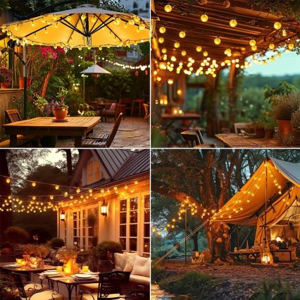 LED solárny dekoračný reťaz 30xLED/8 funkcií 500 mAh 6,5 m IP67 teplá biela