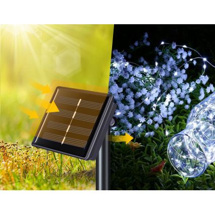 LED solárny dekoračný reťazec 200×LED/1,2 V 800 mAh 12 m IP44 čierna