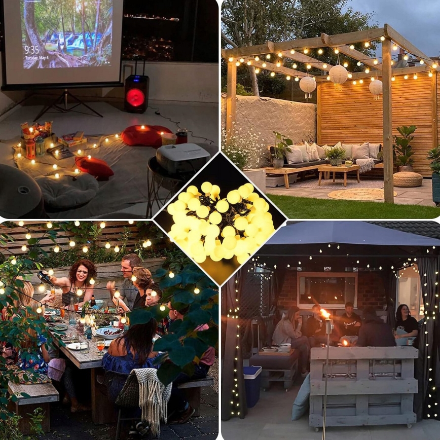 LED solárny dekoračný reťazec 50xLED/8 funkcií 500 mAh 9,5 m IP67 teplá biela