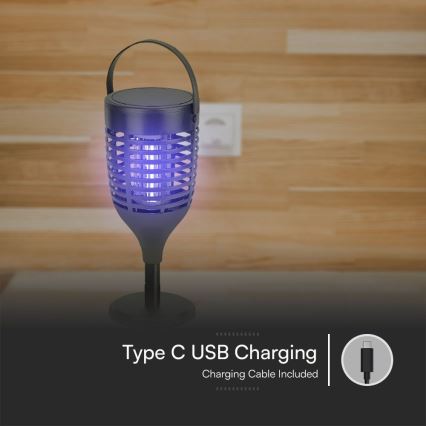 LED Solárny lapač hmyzu 3v1 LED/1,3W/3,7V IP24 20 m² 2200 mAh