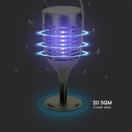 LED Solárny lapač hmyzu 3v1 LED/1,3W/3,7V IP24 20 m² 2200 mAh
