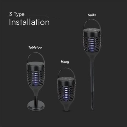 LED Solárny lapač hmyzu 3v1 LED/1,3W/3,7V IP24 20 m² 2200 mAh