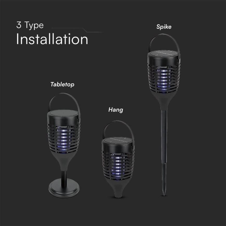 LED Solárny lapač hmyzu 3v1 LED/1,3W/3,7V IP24 20 m² 2200 mAh