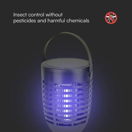 LED Solárny lapač hmyzu 3v1 LED/1,3W/3,7V IP24 20 m² 2200 mAh