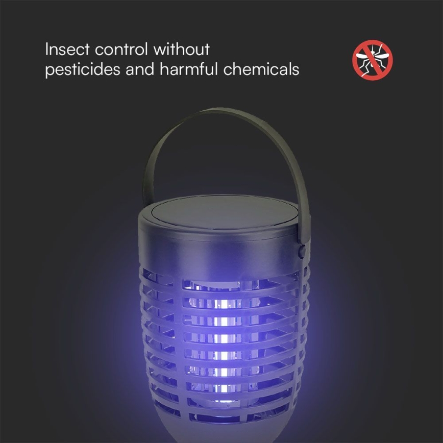 LED Solárny lapač hmyzu 3v1 LED/1,3W/3,7V IP24 20 m² 2200 mAh