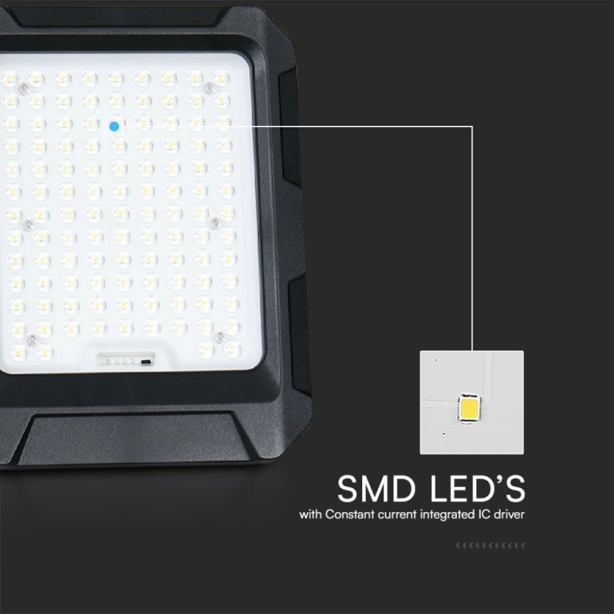 LED Solárny reflektor LED/15W/3,7V IP65 4000K 12000 mAh čierny + diaľkové ovládanie