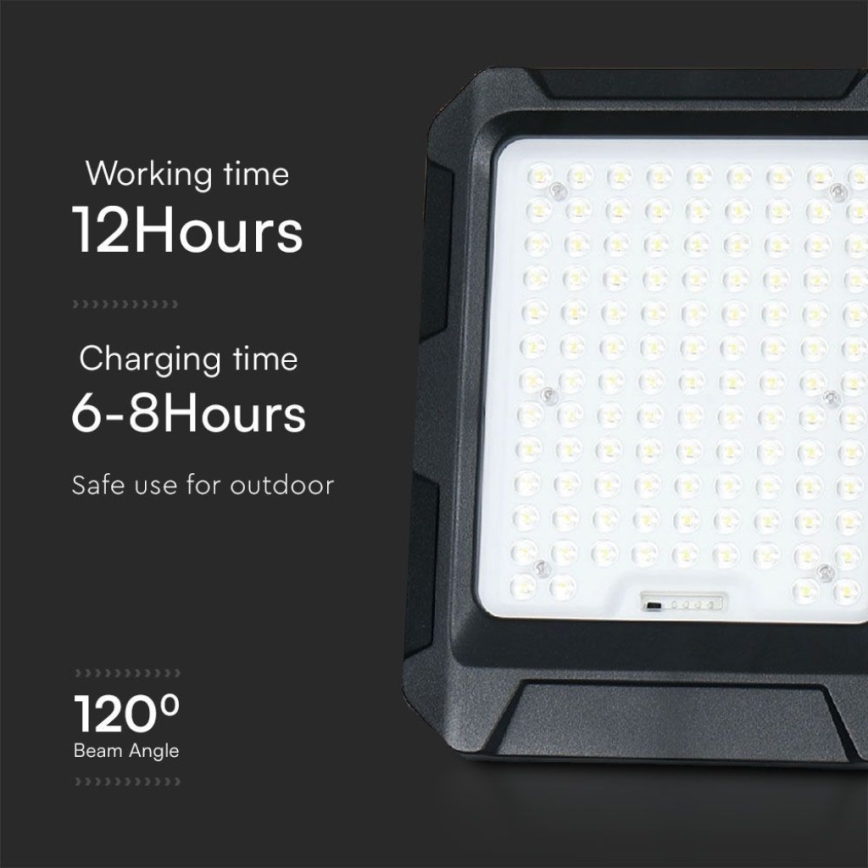 LED Solárny reflektor LED/15W/3,7V IP65 4000K 12000 mAh čierny + diaľkové ovládanie