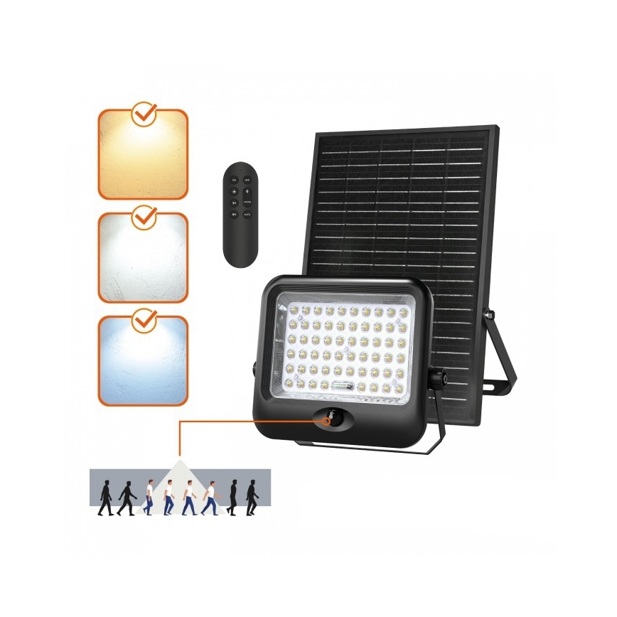 LED Solárny reflektor s čidlom MHCS LED/35W/3,2V 3000/4000/6500K IP65 15000 mAh + diaľkové ovládanie