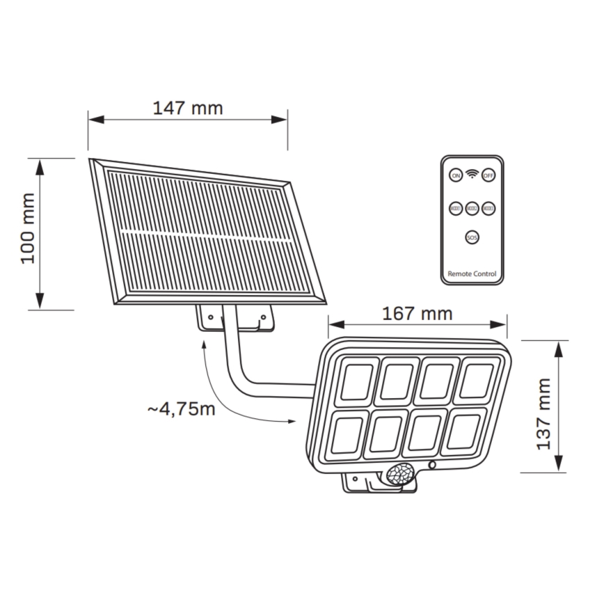 LED Solárny reflektor so senzorom INTEGRA LED/3W/3,7V 1200 mAh IP44 + diaľkové ovládanie