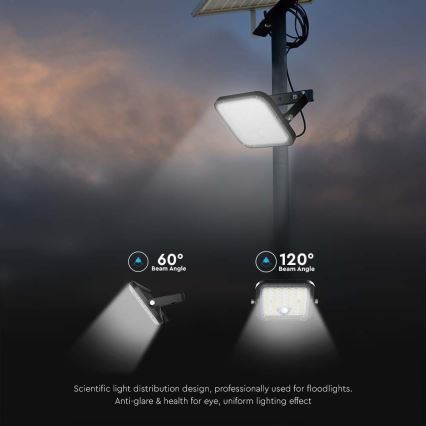 LED Solárny reflektor so senzorom LED/30W/6,4V 4000K + diaľkové ovládanie