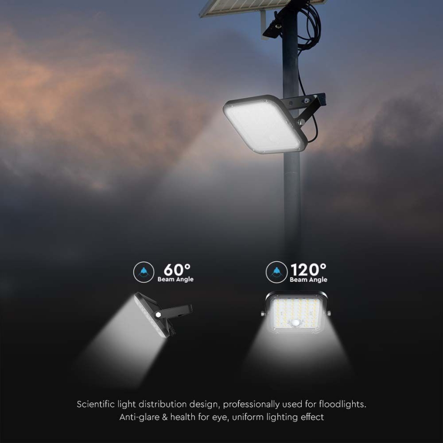 LED Solárny reflektor so senzorom LED/30W/6,4V 4000K + diaľkové ovládanie