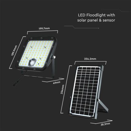 LED Solárny reflektor so senzorom LED/30W/6,4V 4000K + diaľkové ovládanie