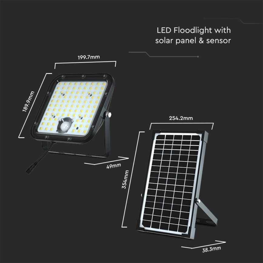 LED Solárny reflektor so senzorom LED/30W/6,4V 4000K + diaľkové ovládanie