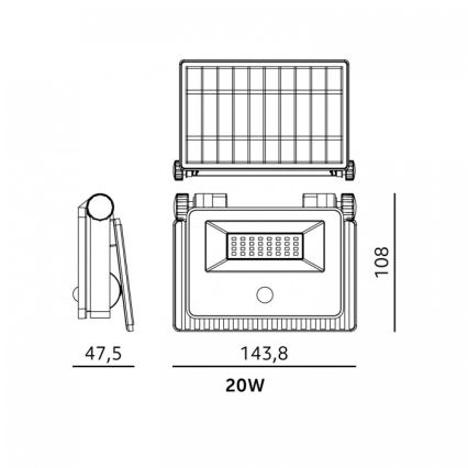 LED solárny reflektor so senzorom NCS G2 LED/20W/3,7V 3000/4000/6500K IP54 2600 mAh