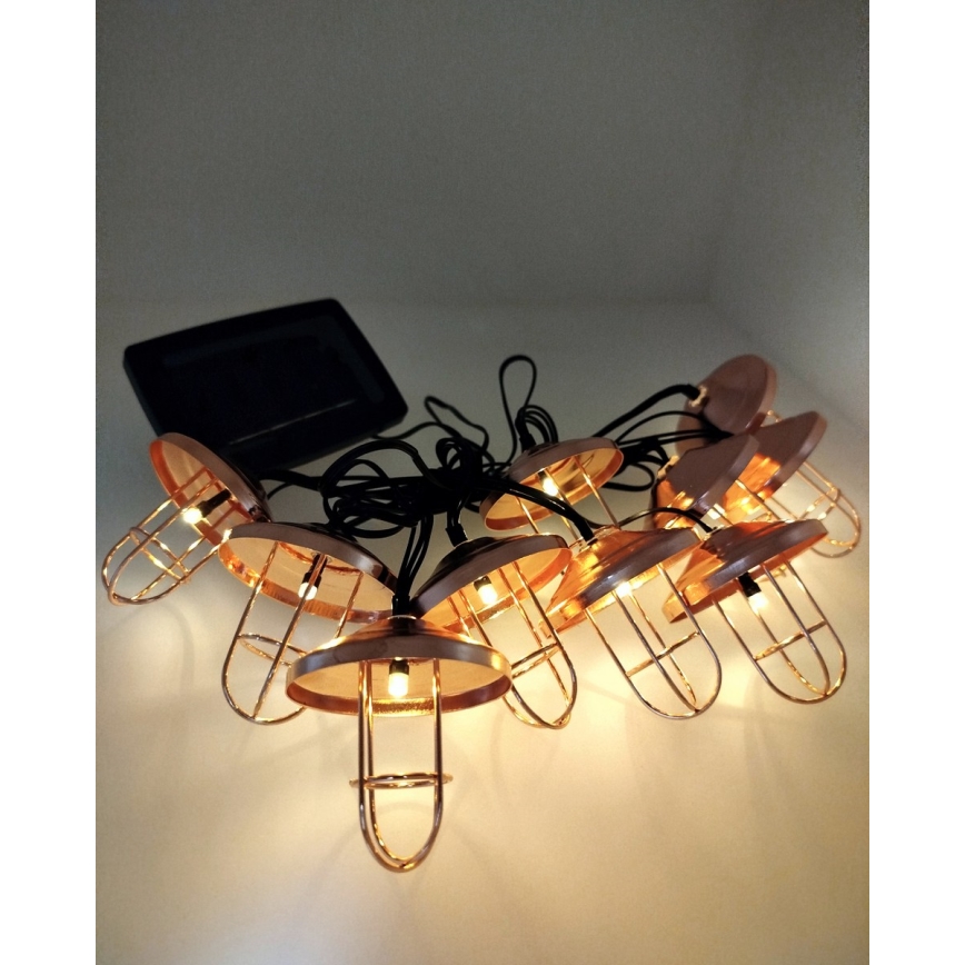 LED Solárny reťazec 10xLED/1,2V 300 mAh 3,8 m IP44 medený