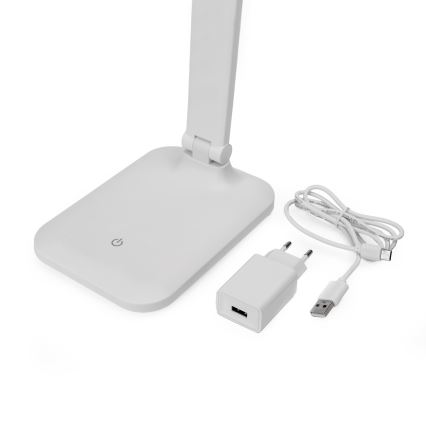 LED Stmievateľná dotyková stolná lampa s bezdrôtovým nabíjaním a USB portom REMUS LED/5W/230V biela