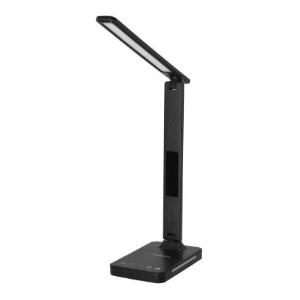 LED Stmievateľná stolná lampa s bezdrôtovým nabíjaním QI, displejom a USB portom LED/7W/230V 3000-6000K čierna