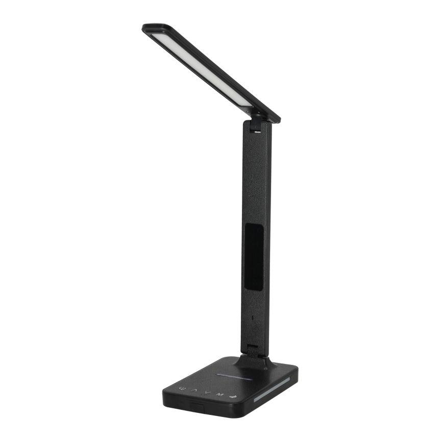 LED Stmievateľná stolná lampa s bezdrôtovým nabíjaním QI, displejom a USB portom LED/7W/230V 3000-6000K čierna
