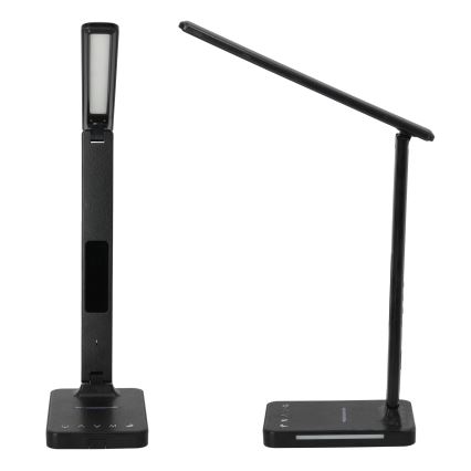 LED Stmievateľná stolná lampa s bezdrôtovým nabíjaním QI, displejom a USB portom LED/7W/230V 3000-6000K čierna