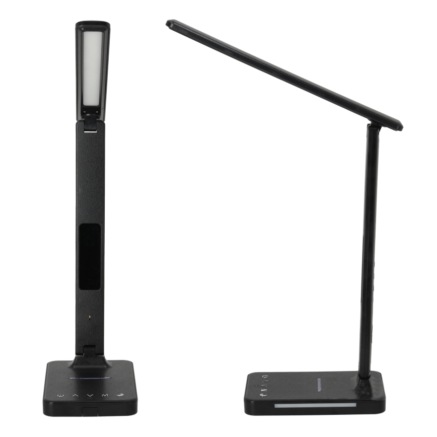 LED Stmievateľná stolná lampa s bezdrôtovým nabíjaním QI, displejom a USB portom LED/7W/230V 3000-6000K čierna