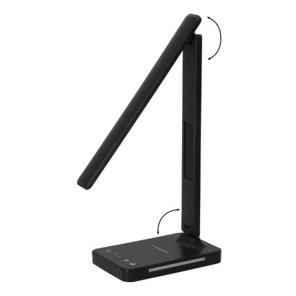 LED Stmievateľná stolná lampa s bezdrôtovým nabíjaním QI, displejom a USB portom LED/7W/230V 3000-6000K čierna