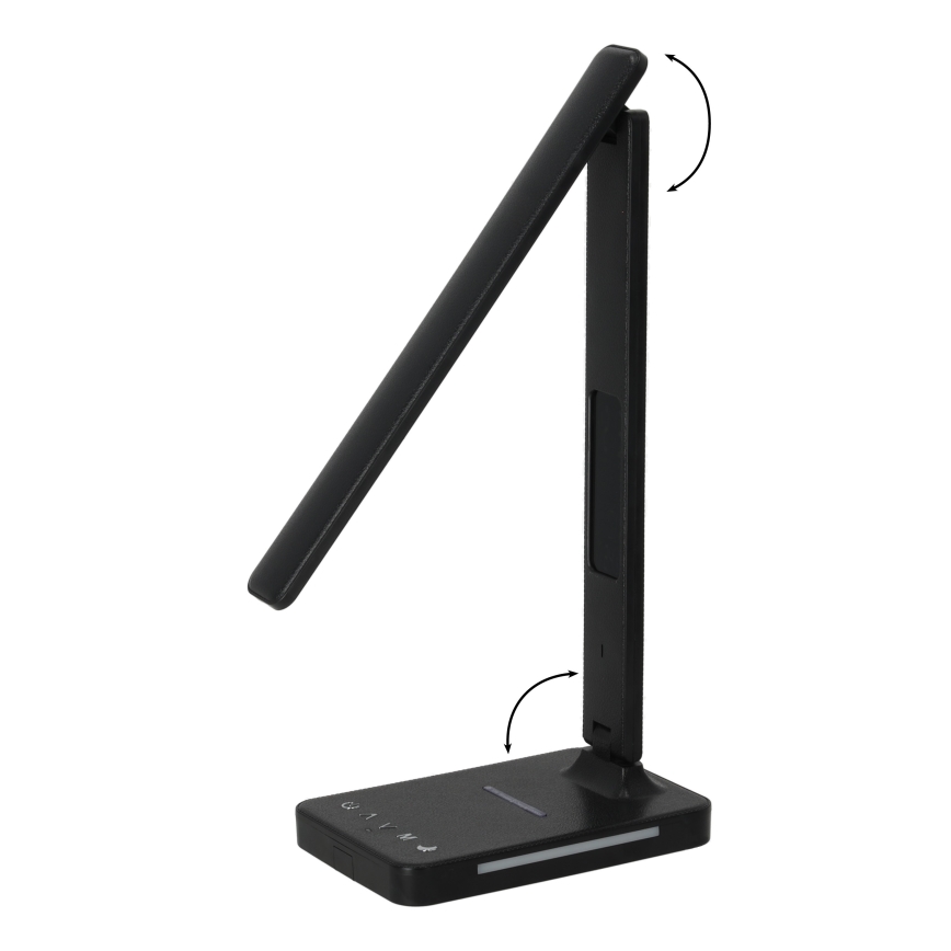 LED Stmievateľná stolná lampa s bezdrôtovým nabíjaním QI, displejom a USB portom LED/7W/230V 3000-6000K čierna