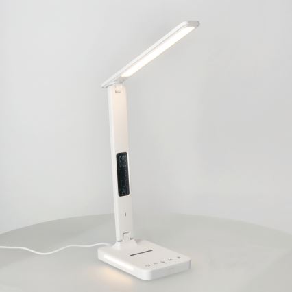LED Stmievateľná stolná lampa s bezdrôtovým nabíjaním QI, displejom a USB portom LED/7W/230V 3000-6000K biela