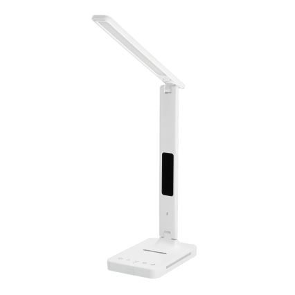 LED Stmievateľná stolná lampa s bezdrôtovým nabíjaním QI, displejom a USB portom LED/7W/230V 3000-6000K biela