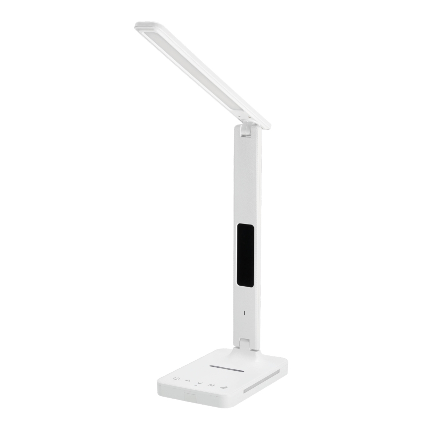 LED Stmievateľná stolná lampa s bezdrôtovým nabíjaním QI, displejom a USB portom LED/7W/230V 3000-6000K biela
