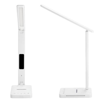 LED Stmievateľná stolná lampa s bezdrôtovým nabíjaním QI, displejom a USB portom LED/7W/230V 3000-6000K biela