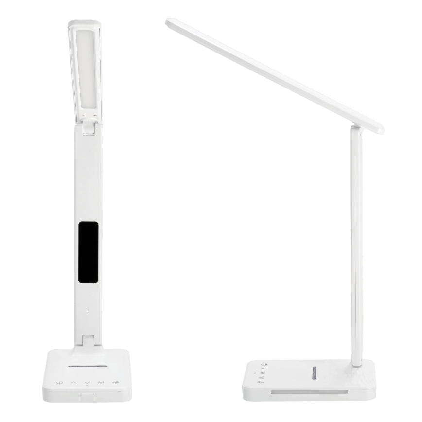 LED Stmievateľná stolná lampa s bezdrôtovým nabíjaním QI, displejom a USB portom LED/7W/230V 3000-6000K biela