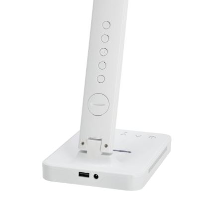 LED Stmievateľná stolná lampa s bezdrôtovým nabíjaním QI, displejom a USB portom LED/7W/230V 3000-6000K biela