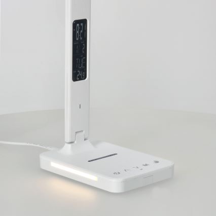 LED Stmievateľná stolná lampa s bezdrôtovým nabíjaním QI, displejom a USB portom LED/7W/230V 3000-6000K biela