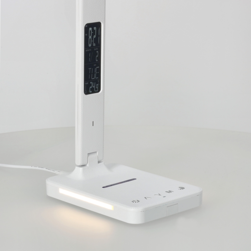 LED Stmievateľná stolná lampa s bezdrôtovým nabíjaním QI, displejom a USB portom LED/7W/230V 3000-6000K biela