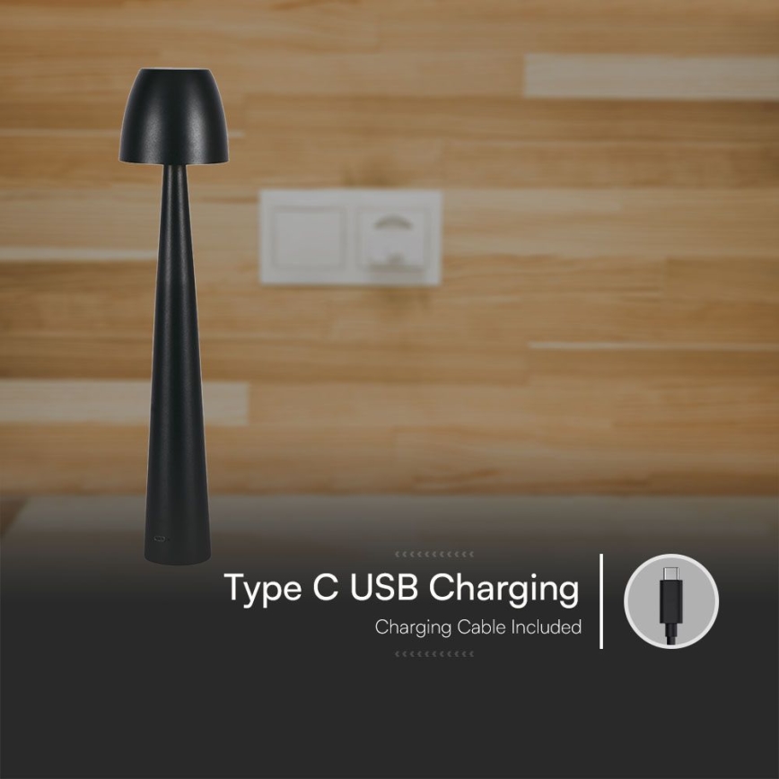 LED Stmievateľná nabíjacia dotyková stolná lampa LED/3W/5V 3000-6000K 1800 mAh čierna