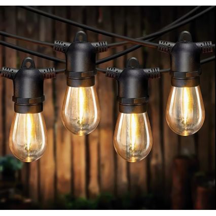 LED Stmievateľná solárna dekoratívna reťaz 20xE27/0,3W/3/5V USB 2400 mAh 20,62 m IP65 čierna + diaľkové ovládanie