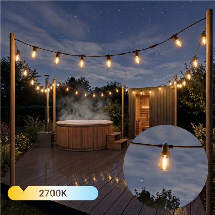 LED Stmievateľná solárna dekoratívna reťaz 20xE27/0,3W/3/5V USB 2400 mAh 20,62 m IP65 čierna + diaľkové ovládanie
