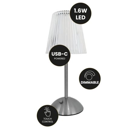 LED Stmievateľná dotyková nabíjacia stolná lampa ELBA LED/1,6W/800 mAh matný chróm/číra