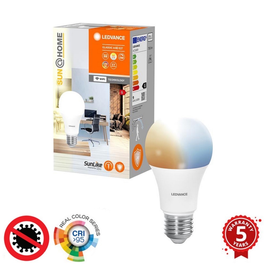 LED Stmievateľná antibakteriálna žiarovka A40 E27/9W/230V Wi-Fi - Ledvance