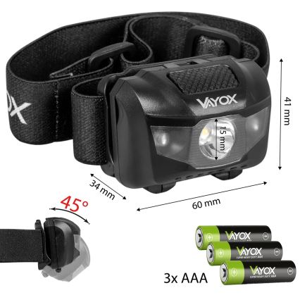 LED Stmievateľná čelovka 3xLED/3xAAA IPX4 100 lm